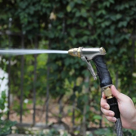 Embout de tuyau d'arrosage 100 % métal robuste, buse en laiton massif et poignée ergonomique antidérapante en ABS (1/5)
