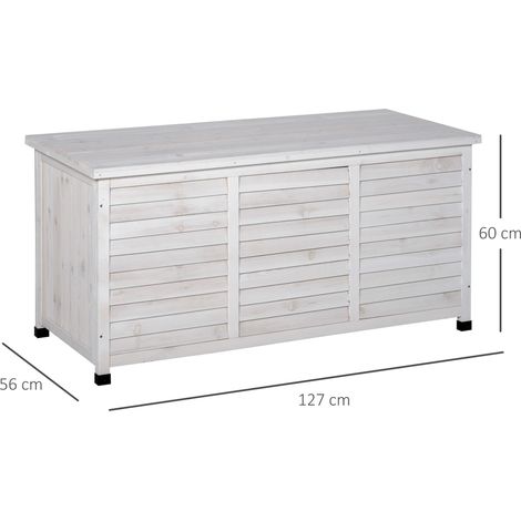 Coffre de rangement extérieur en bois d'épicéa avec couvercle à fond surélevé, étanche, 127 x 56 x 60 cm, blanc (1/5)
