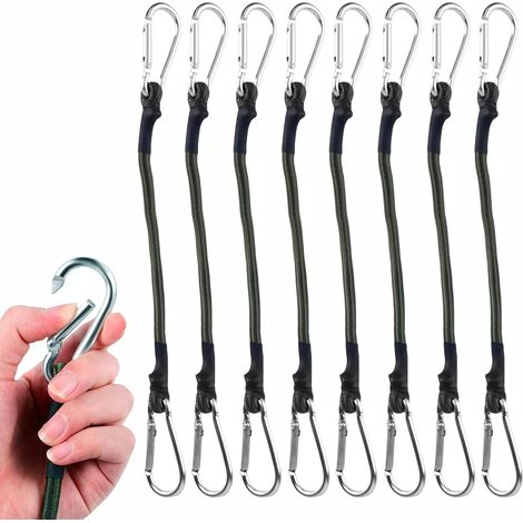 8 PCS Bungee Cords with Carabiner Clips, 30cm Expander with Carabiner Hook, Rubber Tensioner with Hooks for Camping, Cargo, Tent, Bike, Luggage (1/5)