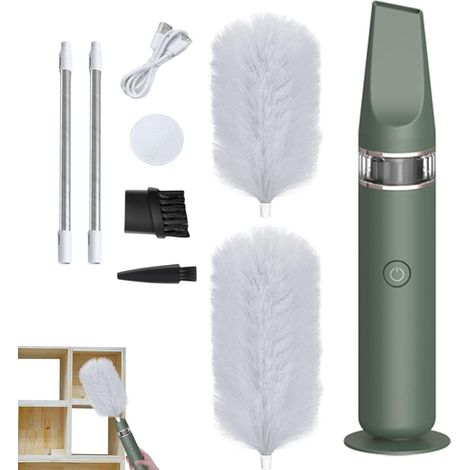 Brosse électrique à plumes, petit plumeau à 360° pour le nettoyage automatique des ventilateurs de plafond, plafond haut, stores-Vert (1/5)