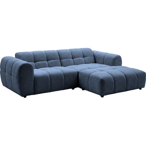 ALEXIA MINI - Canapé d'angle tissu bouclette 3 places Bleu Droit (1/5)