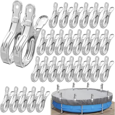 30 stuks zwembadafdekkingsklemmen, roestvrijstalen windschermklemmen, 5,1 inch grote zwembadafdekkingen, klemmen voor zware zwembaden, winddichte clips voor bovengrondse zwembadafdekkingen (1/5)