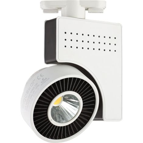 Spot de rail LED 33 W avec trois fils, idéal pour l'éclairage dans les magasins et les expositions.