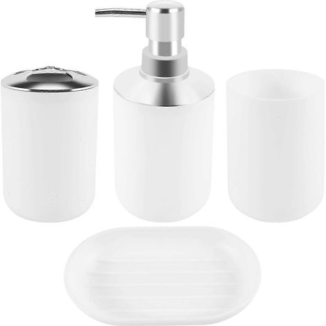 Ensemble de 4 accessoires de salle de bain en plastique, comprenant un porte-brosse à dents et un gobelet (blanc). (1/5)
