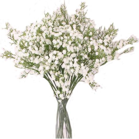Lot de 5 fleurs artificielles, fausses fleurs en soie et plastique, gypsophile artificielle réaliste, compositions florales, décoration de table pour mariage (blanches)