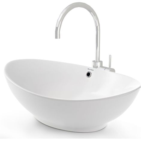 VILSTEIN© Keramik Waschbecken Aufsatzwaschbecken Waschtisch oval weiß 60 cm (1/5)