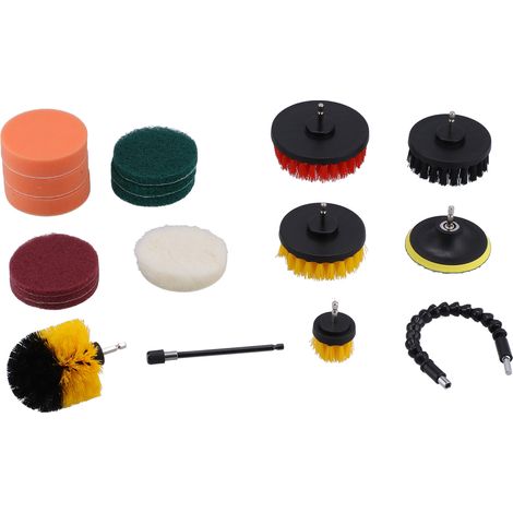 Kit de nettoyage électrique 19 pièces comprenant des brosses de perçage, des tampons de polissage et des outils pour le nettoyage de la voiture et de la salle de bain. (1/5)