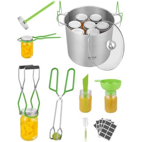 Einmachzubehör Starter-Kit 9-teiliges Einmachwerkzeug-Set (Topf, Edelstahlregal, Glasdeckel, PP-Trichter, Zange, Glasheber, Schraubenschlüssel, magnetischer Deckelheber, Seifenblasenaufsatz) (1/5)