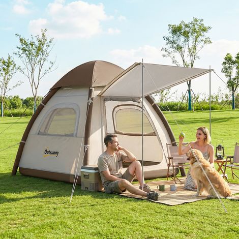 Tente gonflable 3 places, montage rapide, tente de camping extérieure avec pompe à air, fenêtres en filet, toit amovible