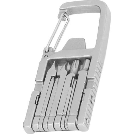 Outil multifonction 12 en 1 pliable – embouts cruciforme/hexagonal/étoile, ouvre-bouteille, extracteur cartes, inox (1/5)