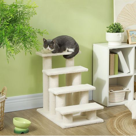 Escalera para mascotas 61x41x60 cm de aglomerado beige, 4 peldaños, compacta – MEUBLIV (1/5)
