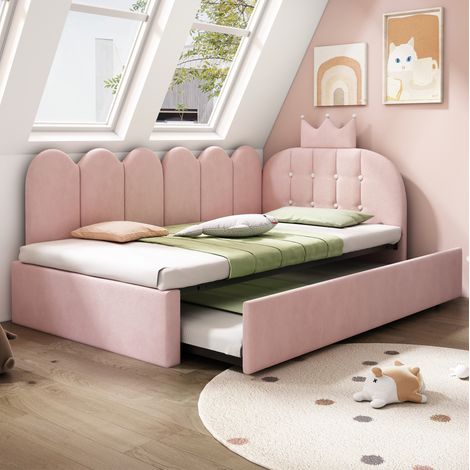 Cama nido infantil de terciopelo rosa con corona suave HAVRYA (1/5)