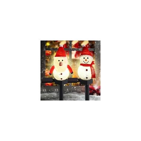 Lot de 2 lampes solaires décoratives Père Noël et Bonhomme de neige, jardin – (1/5)