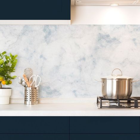 Crédence cuisine en aluminium - effet marbre bleu - 360x50 cm (en 3 bandeaux) (1/5)
