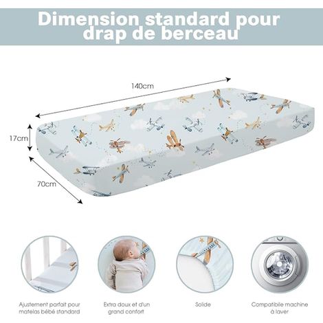 Draps Housse Bébé 70x140 cm Draps Housse Lit Bébé Doux Microfibre Polyester Draps Lit Berceau Avions (1/3)