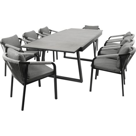 Garnitur REIMS 9-teilig, Alu + Glas + Rope grau