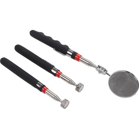 Ensemble d'outils de ramassage magnétique en 3 pièces avec tiges magnétiques rétractables et 2 tiges magnétiques rétractables de 8 lb  comprend également un miroir rond rétractable en cadeau pour les  (1/5)