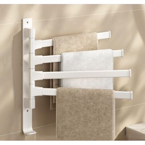 Porte-serviettes pivotant à 4 bras, épais et doté d'un crochet, gain de place, fixation murale - Beige