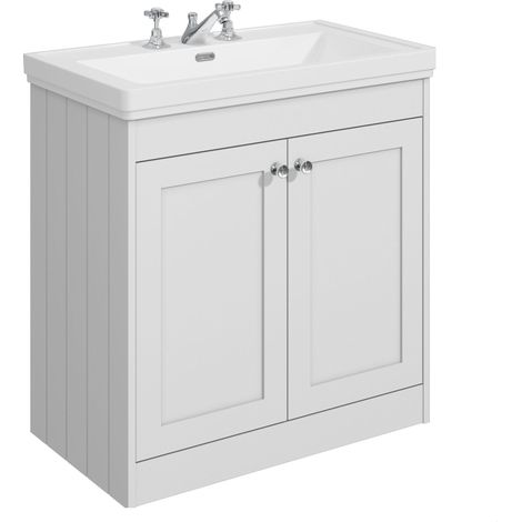 Balterley Butterton 800mm Floor Standing 2 Door Unit with Classic Basin 3 Tap Hole - Satin White