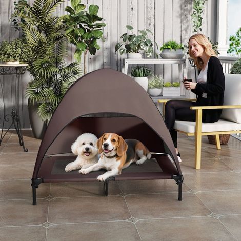 Cama elevada para perro plegable (75x51x18 cm), transpirable, portátil, acero y poliéster, color café (1/5)