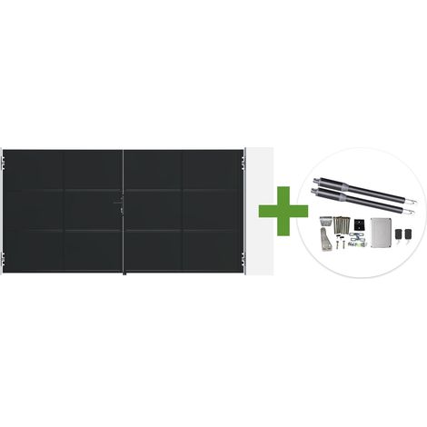 Portail battant acier noir mat 3,5m NALI H.180cm + moteur Ranger B150 (1/5)