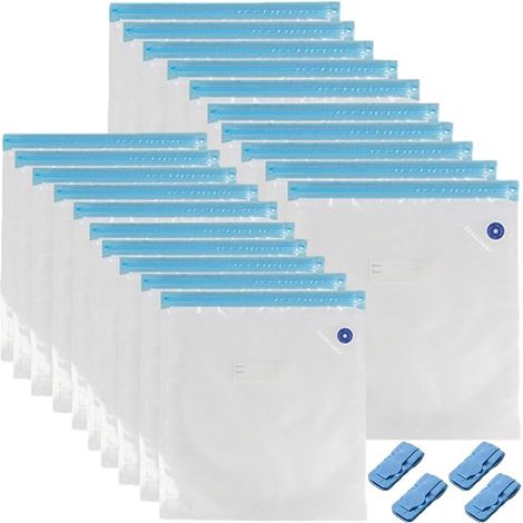 20er-Packung 3D-Filament-Aufbewahrungsbeutel, 34 x 30 cm, Filament-Vakuumbeutel-Set mit 4 Verschlussclips, transparente, vakuumversiegelte Beutel, wiederverwendbar, feuchtigkeitsbeständig für PLA, ABS (1/5)