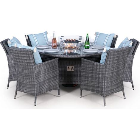 Savannah Fire Pit 6 Seater Round Rattan Dining Set - Grey (1/5)