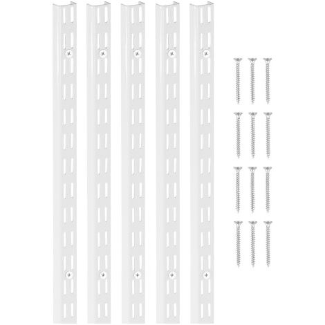 Regalpilaster, 1536 mm, 5er-Pack, aufrechtes Wandregalsystem, Hochleistungs-Stützsystem mit zwei Schlitzen, 25 Schrauben, geeignet für die Organisation von Schränken und Schränken, Silber