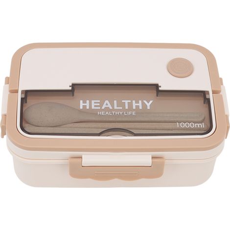 Boîte à lunch en plastique à 3 compartiments, 1000 ml, compatible micro-ondes, couleur beige, idéale pour les enfants, les adultes, les étudiants et les employés de bureau. (1/5)