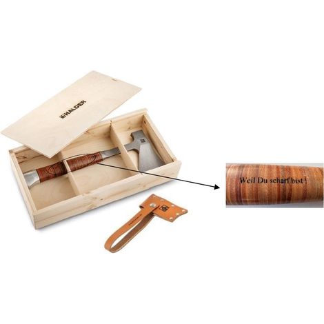 Halder Handbeil Lederschneidschutz Holzbox Weil Du scharf bist 3555s003 (1/5)