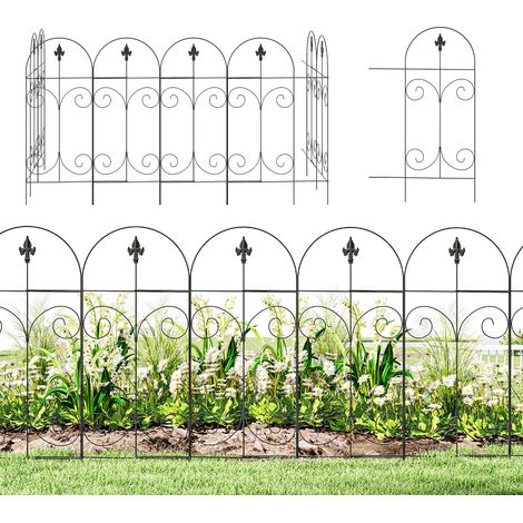 Outsunny Decorative Garden Fencing, 8PCs 44in x 12.5ft Outdoor Picket Fence Panels, Rustproof Metal Wire Landscape Flower Bed Border Edging, Black