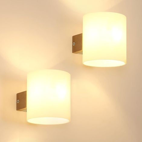 2 Pièces Applique Murale Bois, Verre E27, Tricolore 3000K-6500K, Cylindre Moderne Pour Salon, Chambre