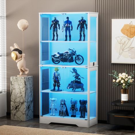 Vitrine blanche 80x35x165cm 4 niveaux avec LED, capteurs intelligents et portes vitrées, rangement anti-poussière salon chambre bureau (1/5)