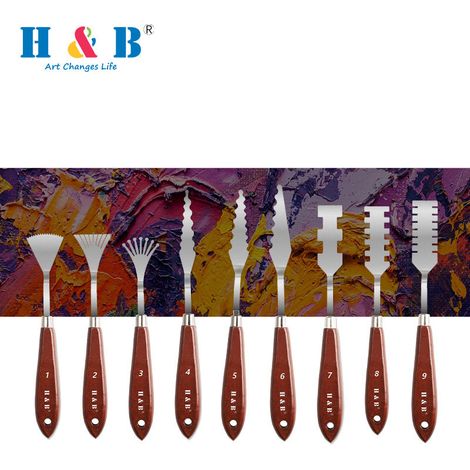 Set de couteaux à peindre en acier inoxydable, manches en bois, spatules et couteaux à palette pour peinture à l'huile (1/5)