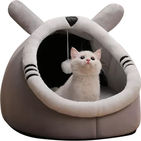 Lit de Grotte Doux pour Chats,Lit pour Chat Confortable avec Coussin Amovible,Niche Chat Panier Chat avec Fond Antidérapant,Lavable Lit Moelleux pour Animaux de Compagnie (1/4)