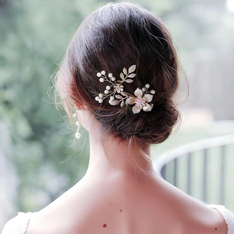Tocados con flores de perlas - Tocados de novia - Tocados de boda dorados y plateados para mujer - Adornos para la cabeza de novia (1/2)