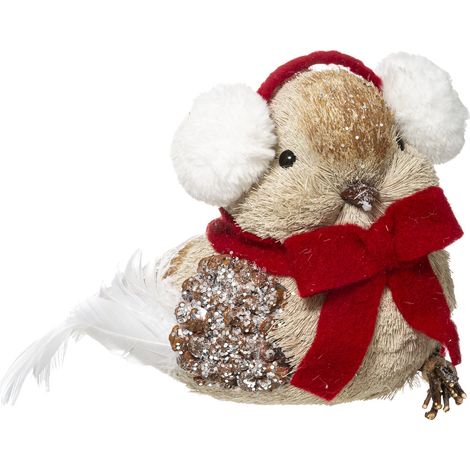 Déco de Noël Oiseau beige avec cache oreilles  H 31 cm - Feeric Christmas (1/2)