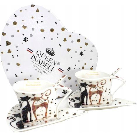 Tazas triangulares de porcelana con motivo de gato, juego de 2, como regalo. (1/5)