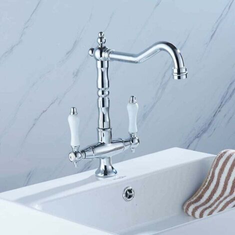 Robinet Rétro en Laiton Céramique Robinet de Salle de Bain à Deux Poignées Robinet d'Evier Mélangeur Robinet de Lavabo