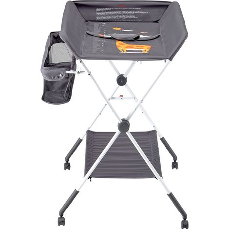 Table à langer pliable avec panier latéral, hauteur réglable et roulettes verrouillables, rangement multifonctionnel pour chambre de bébé, gris foncé (1/5)