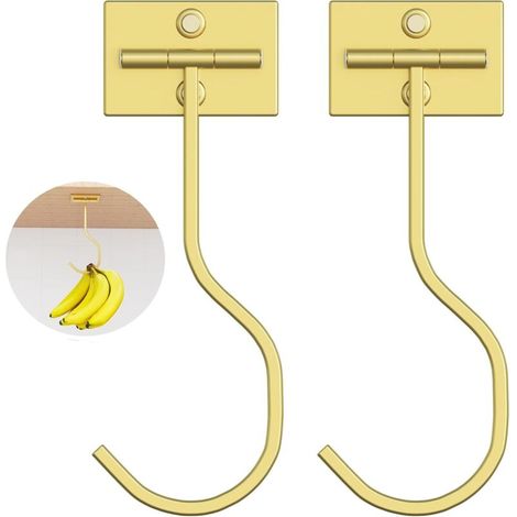 Crochet Banane Adhésif Sous Armoire Lot de 2 Cintres Pliables en Métal Doré pour Cuisine et Camping-Car (1/5)