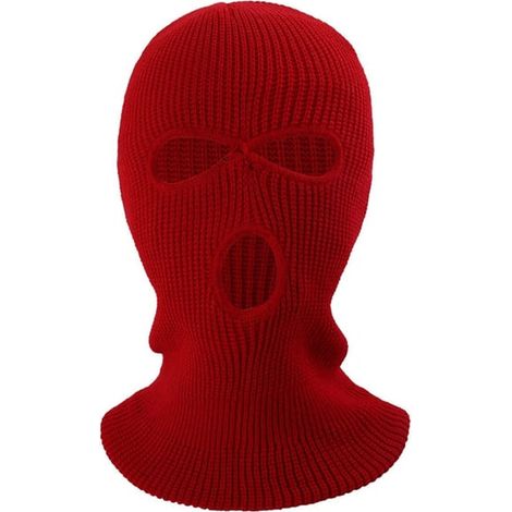 Masque intégral d'hiver, cagoule à trois trous, bonnet tricoté, cache-cou - Rouge (1/5)
