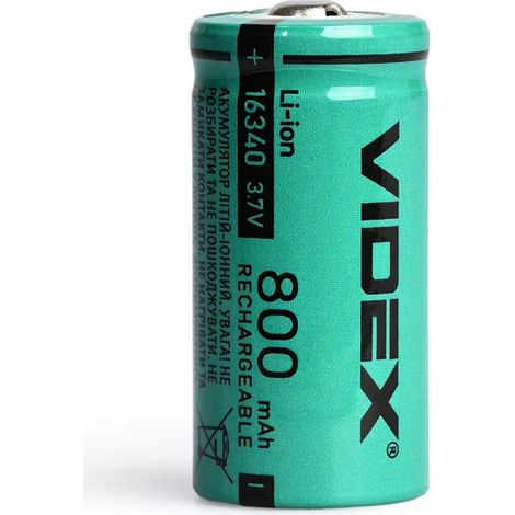 Batería de iones de litio Videx 16340 de 800 mAh sin protección, suelta/1 unidad.