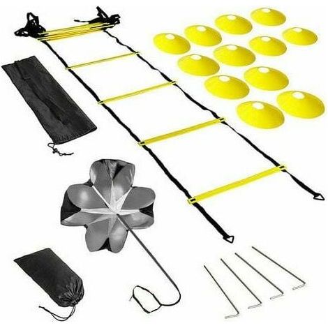 YMYNY -Kit d'entraînement d'agilité de vitesse Éch d'agilité Éch de football avec 12 échelons avec 12 cônes et 4 piquets Équipement d'entraînement de football Kit d'entraînement d'agilité de vitesse