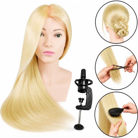Cabeza de entrenamiento con busto Ula 80 cm rubia, cabello térmico + mango, peluquería para peinar, cabeza de entrenamiento (1/5)