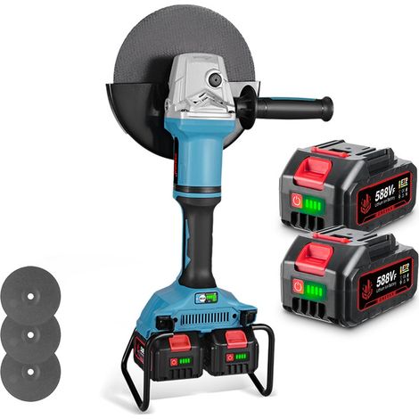 Kabelloser Winkelschleifer Ø180 mm, (1800 W, 3-Gang-Einstellung, 3 Trennscheiben) mit 24,0 Ah Akku und Ladegerät