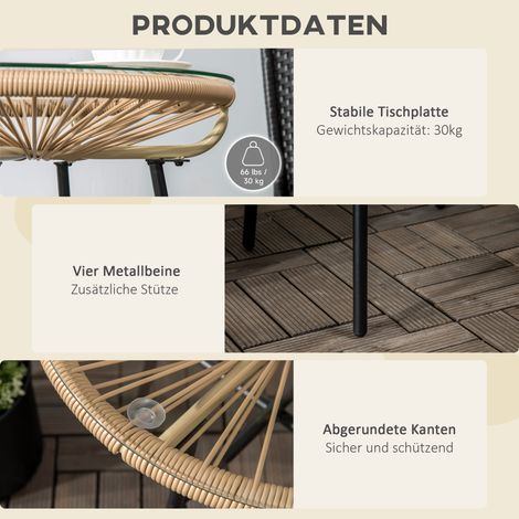 Table bistrot ronde, table de jardin en rotin, table d'appoint pour terrasse et balcon, noir et beige, 50x50x50 cm (1/5)