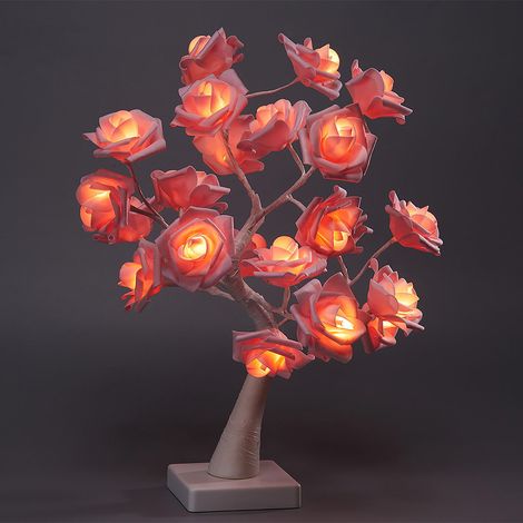 Lampe Bouquet De Fleurs Rose 24 Led, Eclairage D'ambiance Pour Table, Decoration Intérieure Chambre Salon, Style Arbre Bonsai (1/5)