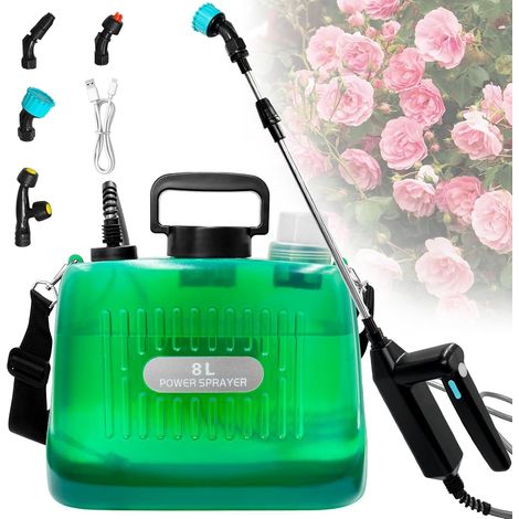 Pulverisateur de Jardin 8L, Pulverisateur Électrique à Batterie Pression avec 4 Buses Réglable, Indicateur du Niveau de Batterie, 3 Vitesses Réglables, USB Rechargeable pour Arrosage (1/3)