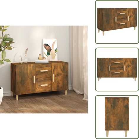 The Living Store Credenza Rovere Fumo 100x36x60 cm in Legno Multistrato - Credenza rovere